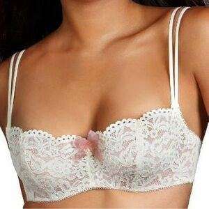 b.temp'd Balconette Bra Underwire Pink White Lace Bow 36C